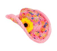 Ibiza with Plush Trim & Sunflower - Pink Hippie Hats Caps & Headwear for Fancy Dress Costumes Accessory