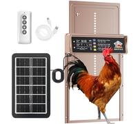 IBKINXX Automatic Chicken Coop Door Solar Powered with Timer & Light Sensor, LCD Display, Remote Control, 4 Modes Aluminum Alloy Auto Chicken Coop Door Solar, Anti-Pinch & Weather Proof, Gold