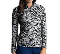 IBKUL Athleisure Wear Sun Protective UPF 50+ Icefil Cooling Cecilia Print Long Sleeve Mock Neck Top - 10932, Black/White, S