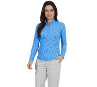 IBKUL Athleisure Wear Sun Protective UPF 50+ Icefil Cooling-Fatima Print Long Sleeve Mock Neck Top-10870, Blue/Peri, XXL