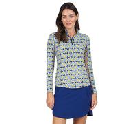 IBKUL Athleisure Wear Sun Protective UPF 50+ Icefil Cooling Tech Chantal Print Long Sleeve Mock Neck Top Base Layer Women - 10540, Color: Navy/Peri - Print: Chantal, S