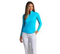 IBKUL Athleisure Wear Sun Protective UPF 50+ Icefil Cooling Tech Long Sleeve Mock Neck Top with Under Arm Mesh 80000 Turquoise Solid M, Color: Turquoise - Print: Solid, M