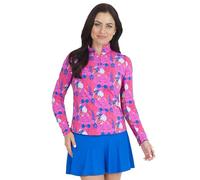 IBKUL Women’s Sun Protective UPF50+ Icefil Cooling Nadia Print Long Sleeve Mock Neck Top - 10760, Color: Hot Pink/Watermelon - Print: Nadia, L