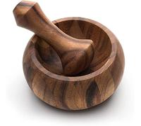 IBLAY Mortar and Pestle, Acacia Wood Herb Spice Masher Mortar,Pestle Grinder/Chopper for Herbs, for Garlic Press, Coffee Grinder, Ginger Crusher, Spice Grinding, Spices and Kitchen Usage