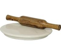 IBLAY Natural Marble Rolling Board and Wooden Rolling Pin Set, 10 Inch Round Marble Chakla Belan for Roti, Chapati, Pizza Dough, Pastry and Baking, Stone Rolling Surface for Kitchen