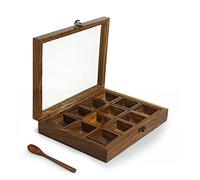 IBLAY Twelve Blends Spice Box with 12 Containers & Spoon in Sheesham Wood - Wooden Spice Box Set for Kitchen Masala Spice Boxes Masala Daani Namak Dani Dabba Multipurpose Decorative Boxes