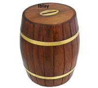 IBLAY Wooden Money Safe Box for Cash with Key | Birthday Gift for | Adults - Barrel Shape | Money Bank Bag (Barrel Shape Piggy Bank)