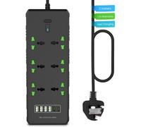 iBlockCube Universal Extension Lead with USB C Ports | Power Strip with Switch, 6 Way Outlets, 6 USB(3.1A, 2 Type C and 4 USB-A Port) | Surge Protection, 2 Meter Long Cord, Charging Hub UK Plug Socket