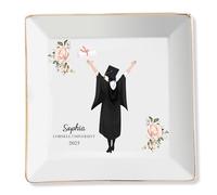 IBLUCTRY Personalized Graduation Jewelry Dish, Graduation Gifts for Her 2025, A Sweet Ending to a New Beginning, Custom Ceramic Jewelry Tray Ring Dish, Gifts for Best Friend Daughter Graduate