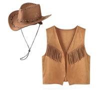 IBLUELOVER 2Pcs Western Cowboy Costume Outfit for Kid Wild West Boy Costume Accessories Set with Tasseled Vest Hat B oys and Girls Dress Up for Halloween World Book Day
