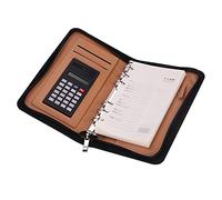 IBLUELOVER A6 Conference Folder Notebook with Calculator Leather Business Work Office Planner Diary Notepad Loose Leaf Ruled Wirebound Notebook Lined Hardcover Zip Around Journals with Pen Holder