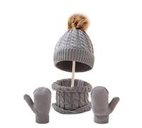 IBLUELOVER Baby Beanie Hat Scarf Gloves Set Newborn Knitted Skull Hat Warm Winter Circle Scarf Fleece Lined Pompom Cap for Toddlers Boys Girls 0-36 Months
