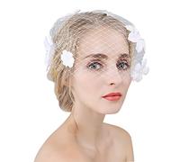 IBLUELOVER Bridal Face Veil Wedding Short Fascinator with Comb Face Birdcage with Blossom Flower Mesh Single Layer Lace White Veil Drop Chapel Dancing Prom Halloween Custom Hair Accessories Xmas Gift