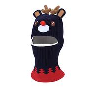 IBLUELOVER Kids Cute Deer Plush Beanie Hat and Hooded Scarf Set Knitted Fleece Lined Earflap Outdoor Sports Hat Winter Warm Soft Skull Cap Bobble Hat Neck Warmer for Boys Girls 2-5 Years Navy