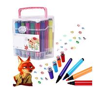IBLUELOVER Kids Washable Colouring Pens Stamp Marker Pens 36pcs Felt Tip Watercolour Brush Set with Box for Adults Kids Colouring Books Manga Sketching Drawing
