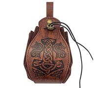 IBLUELOVER Knight Cosplay Belt Pouch PU Leather Medieval Cosplay Viking Battle Dice Bag Retro Celtic Style Embossed Drawstring Waist Bag Renaissance Cosplay Purse for Men Women Gaming & Rocking Party