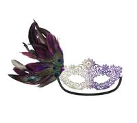 IBLUELOVER Mardi Gras Masquerade Mask Halloween Feather Venetian Face Cover Rhinestone Lace Eye Mask Gothic Headband Halloween Cosplay Headwear for Dancing Party Carnival