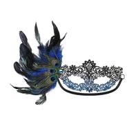 IBLUELOVER Mardi Gras Masquerade Mask Halloween Feather Venetian Face Cover Rhinestone Lace Eye Mask Gothic Headband Halloween Cosplay Headwear for Dancing Party Carnival