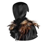 IBLUELOVER Medieval Hooded Cowl Feather Shrug Set Men Women Gothic Devil Witch Grim Costume Shoulder Armor Evil Cloak Shoulder Piece Wrap Wings Renaissance Monk Cape for Halloween Costume Party Props