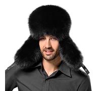 IBLUELOVER Men Faux Fur Trapper Bomber Hat Earflap Russian Hat Plush Warm Thermal Winter Cap for Snowing Skiing Skating Outdoor Black