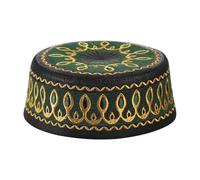 IBLUELOVER Men’s Embroidered Islamic Cap Muslim Prayer Hat Topi Kufi Skull Caps Islamic Worship Headwear Arabian Omani Turkish Round Cap Breathable Skull Hat Ramadan Eid Gift, 23.2" Green