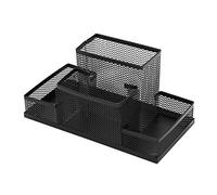 IBLUELOVER Mesh Pen Pot Metal Desk Tidy Pencil Holder 4 Compartments Desk Stationery Organiser Black Wire Mesh Pen Container Desktop Storage Caddy Box Case for Home School Office