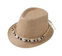 IBLUELOVER Unisex Summer Straw Hat Panama Fedora Summer Beach Sun Cap Fedora Trilby Short Brim Bowler Hats Trilby Jazz Hat Outdoor Sun Headwear with Decorative Hatband Khaki