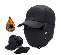 IBLUELOVER Unisex Winter Bomber Hat Ushanka Russian Cap Faux Fur Hunting Trooper Trapper Hat Earflap Thick Balaclava Cap with Windproof Cover for Men Women Skiing,Skating Climbing Black