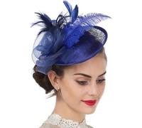 IBLUELOVER Women Fascinator Hat Flower Feather Mesh Veil Pillbox Hat Wedding Bridal Headdress Retro Cocktail Tea Hair Accessories with Clip for Church Banquet Dance Hen Party Royal Blue