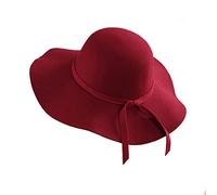 IBLUELOVER Women Felt Fedora Hat 1920s Vintage Cloche Derby Hat Bowler Church Cap Party Bucket Cap with Lovely Ribbon Pearl for Girls Ladies Red Wine