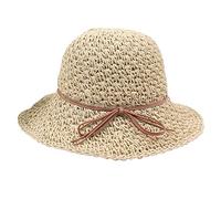 IBLUELOVER Women Straw Sun Hat Floppy Wide Brim Panama Hat Roll up Summer Beach Cap Anti-UV Foldable Travel Cap with Ribbon Bownot for Outdoor Vacation Hiking Gardening Beige