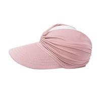 IBLUELOVER Women Sun Visor Hat Ponytail Baseball Cap Empty Top Hat Adjustable Casual Trucker Hat Sports Cap Foldable Beach Hat Wide Brim Sun Hat for Golf Tennis Cycling Running Outdoor (Pink)