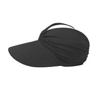 IBLUELOVER Women Sun Visor Wide Brim Empty Top Hat Ponytail Baseball Cap Adjustable Casual Trucker Hat Foldable Sports Beach Cap for Golf Tennis Cycling Running Outdoor Black