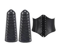 IBLUELOVER Women Viking Leather Gauntlet Wristbands and Corset Medieval Costume Kit Knight Warrior Armor Cosplay props Retro Arm Waist Guard 3pcs Set