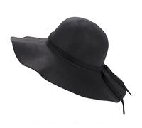 IBLUELOVER Women Wool Felt Fedora Hat 1920s Vintage Cloche Derby Hats Wide Brim Floppy Hat Bowler Church Hat Party Bucket Hat with Lovely Ribbon Pearl Black