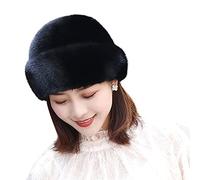 IBLUELOVER Womens Faux Fur Russian Ushanka Trapper Hat Thicken Balaclava Cossack Winter Knitted Warm Dome Beanie Cap for Skiing Skating Outdoor Sports Black