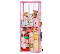 Ibnotuiy Stuffed Animal Zoo Storage Stuffed Animal Holder PVC Plush Storage Organizer Shelf with Elastic Band for Nursery Play Room Bedroom (Pink)