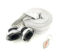 IBO 20m 2 Inch C-Storz Fire Hose, White, Plastic, Construction Hose, Flat Hose, Garden Hose, Weather-Resistant, Bend-Resistant, 8 Bar, 50mm Diameter, 20m Length, Single Item