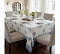 IBOAH Large Rectangular Cotton Tablecloth 170×250 cm | Handmade in India with Blue and White Palm Tree Blockprint Print | Dining Table 8-10 People