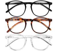 IBOANN 3 Pack Blue Light Blocking Glasses Women/Men, Round Fashion Retro Frame, Vintage Fake Eyeglasses with Clear Lens (Light Black & Acorn Tortoise & Transparent)