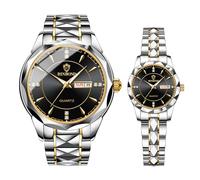 Ibohevo Couple Watches Gift Set: His and Her Rhombus Quartz Analog Stainless Steel Luminous Hands Date 3 ATM Waterproof Business Casual Men Women Watch Sets, Couple-silverblack, Adult