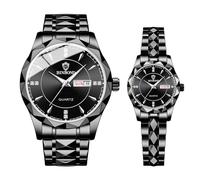 Ibohevo Couple Watches Gift Set: His and Her Rhombus Quartz Analog Stainless Steel Luminous Hands Date 3 ATM Waterproof Business Casual Men Women Watch Sets, Couple-black, Adult