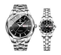 Ibohevo Couple Watches Gift Set: His and Her Rhombus Quartz Analog Stainless Steel Luminous Hands Date 3 ATM Waterproof Business Casual Men Women Watch Sets, Couple watch, Adult
