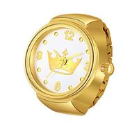 Ibohevo Gold Finger Ring Watches: Ladies Crown Dial Elastic Band Waterproof Novelty Watches Round Quartz Vintage Watch for Women Men