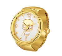 Ibohevo Gold Finger Ring Watches: Ladies Halloween Skull Dial Elastic Band Waterproof Novelty Watches Round Quartz Vintage Watch for Women Men