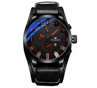 Ibohevo Leather Military Punk Watch: Black Waterproof Quartz Analog Watches Calendar Round Wristwatch Vintage Reloj Luminous Wrist Watch