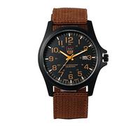 Ibohevo Men Nylon Military Watch: Coffee Waterproof Outdoor Sport Field Analog 24 Hours Wrist Watches Date Calendar Round Dial Army Wristwatch