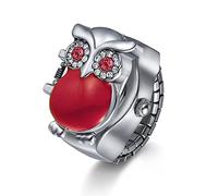 Ibohevo Owl Finger Watch Rings: Women White Flip-Open Cover Quartz Analog Ring Watches Men Stainless Steel Adjustable Size Christmas Watch Gift