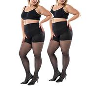 ibonas Plus Size Control Top Tights, 2 Pack 40D Queen Size Support Nylon Hosiery Pantyhose, for Chubby Girls, Women, Black