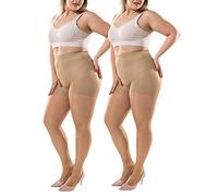 ibonas Plus Size Control Top Tights, 2 Pack 40D Queen Size Support Nylon Hosiery Pantyhose, for Chubby Girls, Women, Skin